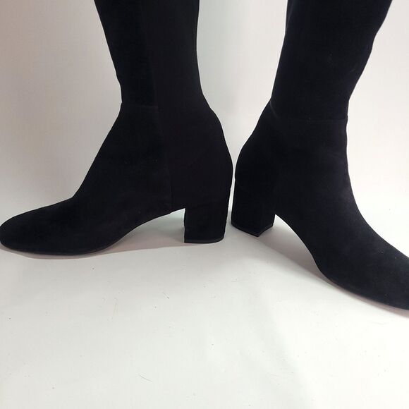stuart weitzman boots 5050 Suede Over The Knee 9B Black Stretch Block Heel S5440 - Picture 9 of 12